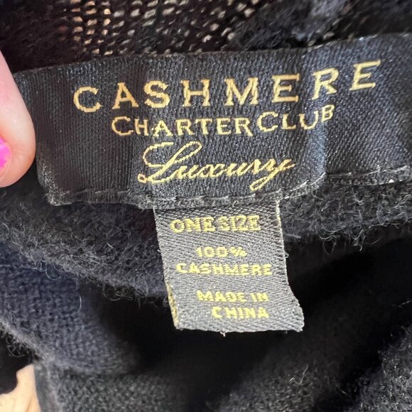 Charter Club Luxury Cashmere Black Poncho With Gray Stripes One Size - Picture 8 of 10